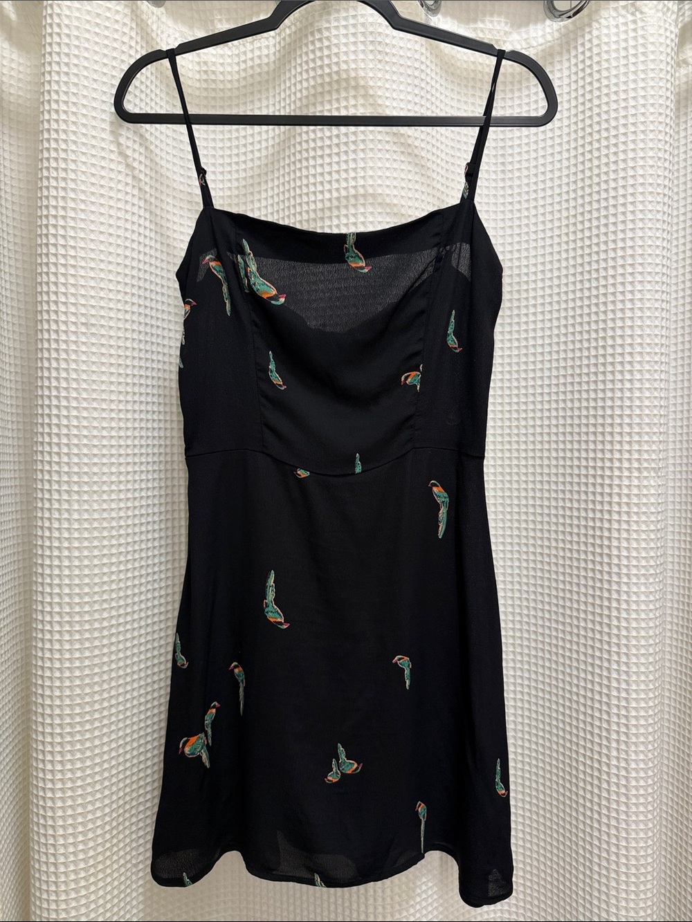 Reformation Black Parrot-Print Slip Dress - size 8